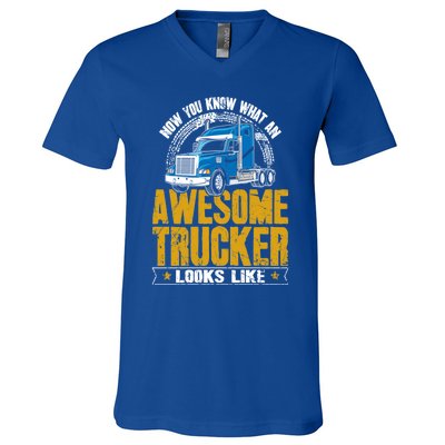 Awesome Trucker Big Rig Semigifttrailer Truck Driver Gift V-Neck T-Shirt