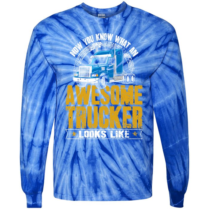 Awesome Trucker Big Rig Semigifttrailer Truck Driver Gift Tie-Dye Long Sleeve Shirt