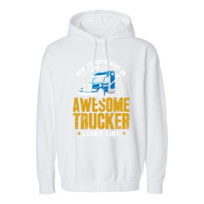 Awesome Trucker Big Rig Semigifttrailer Truck Driver Gift Garment-Dyed Fleece Hoodie