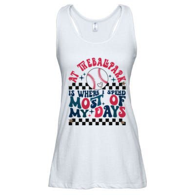 At The Ballpark Is Where I Spend Most Of My Days Ladies Essential Flowy Tank
