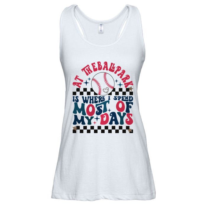 At The Ballpark Is Where I Spend Most Of My Days Ladies Essential Flowy Tank