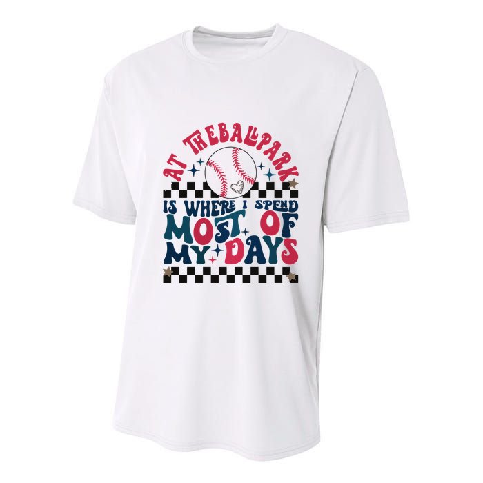 At The Ballpark Is Where I Spend Most Of My Days Youth Performance Sprint T-Shirt