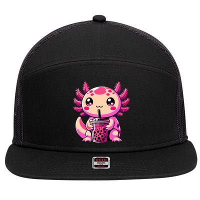 Axolotl Tea Bubble Tea Anime Kawaii Axolotl 7 Panel Mesh Trucker Snapback Hat