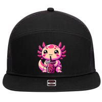 Axolotl Tea Bubble Tea Anime Kawaii Axolotl 7 Panel Mesh Trucker Snapback Hat