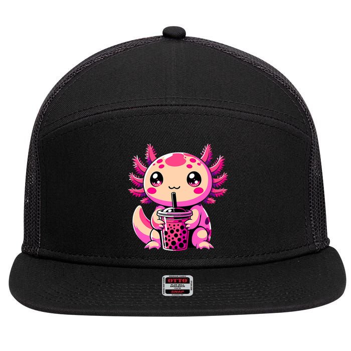 Axolotl Tea Bubble Tea Anime Kawaii Axolotl 7 Panel Mesh Trucker Snapback Hat