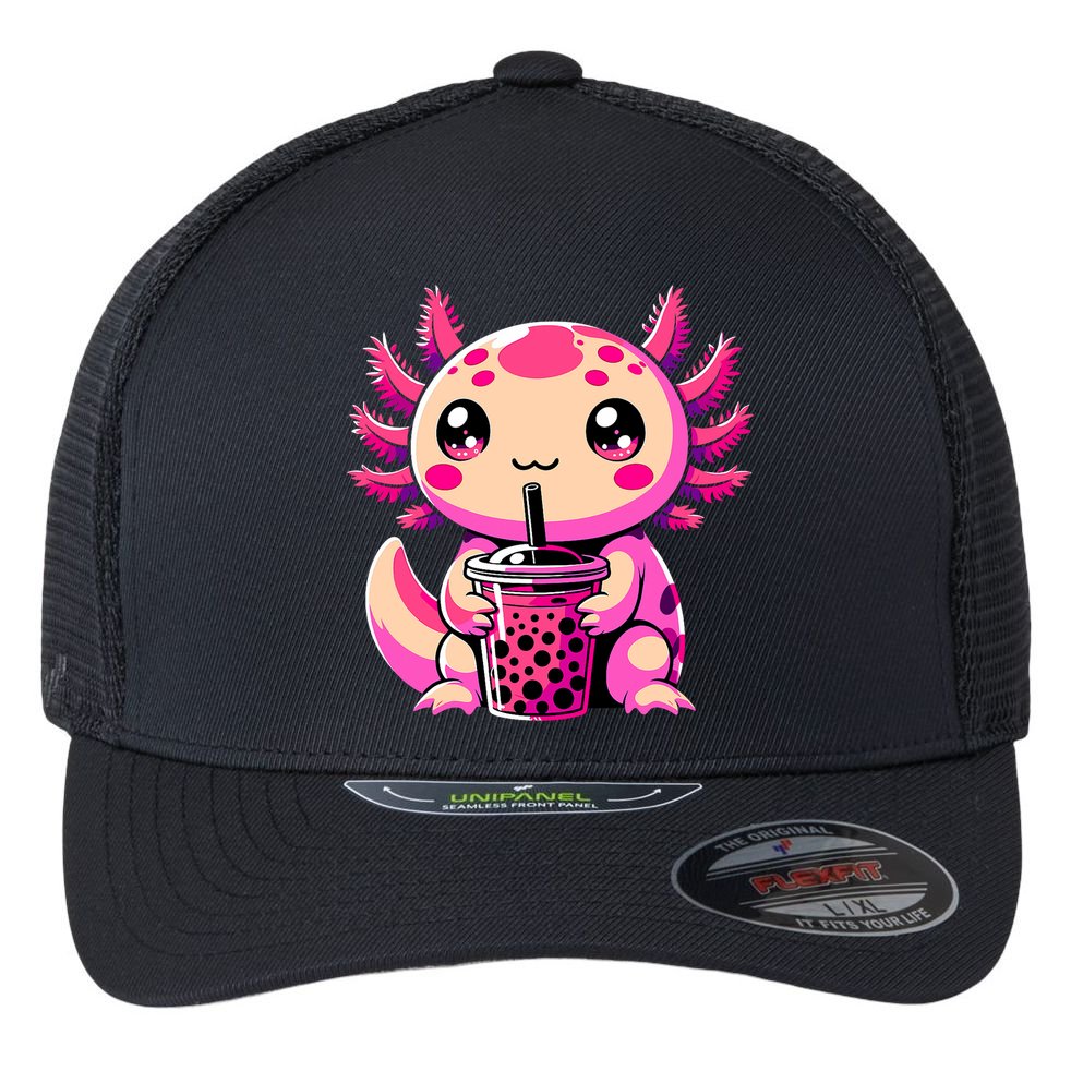 Axolotl Tea Bubble Tea Anime Kawaii Axolotl Flexfit Unipanel Trucker Cap