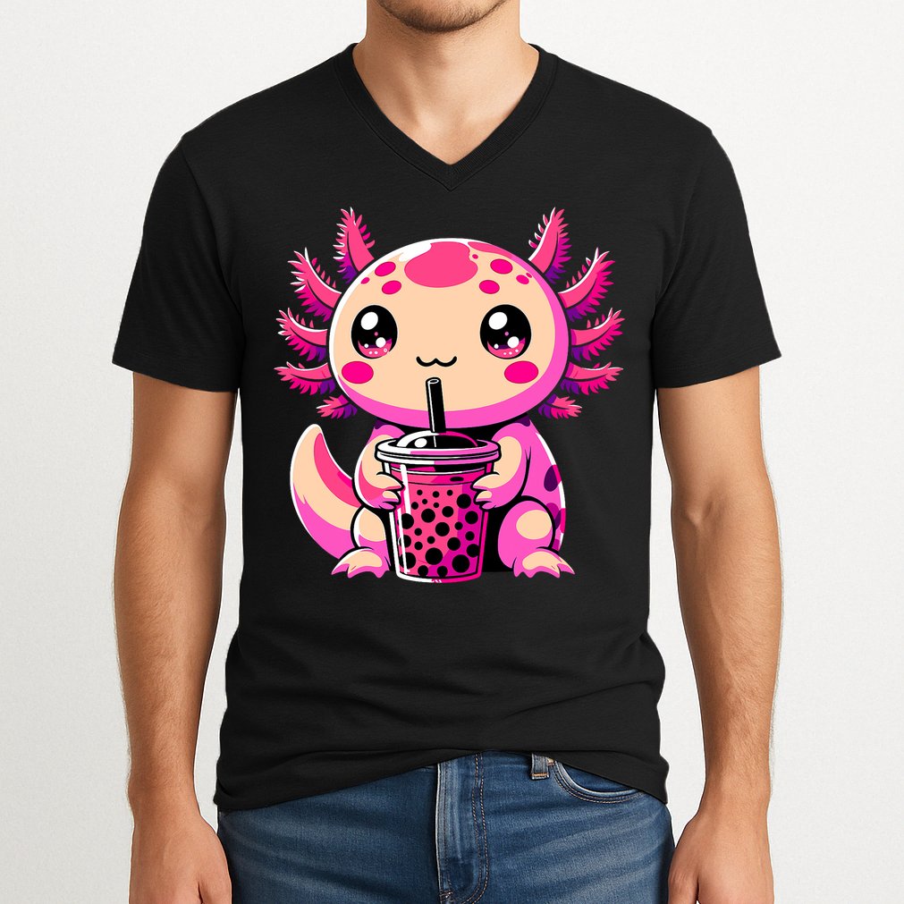 Axolotl Tea Bubble Tea Anime Kawaii Axolotl V-Neck T-Shirt