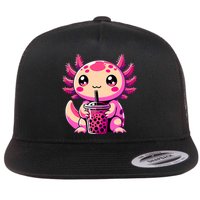 Axolotl Tea Bubble Tea Anime Kawaii Axolotl Flat Bill Trucker Hat