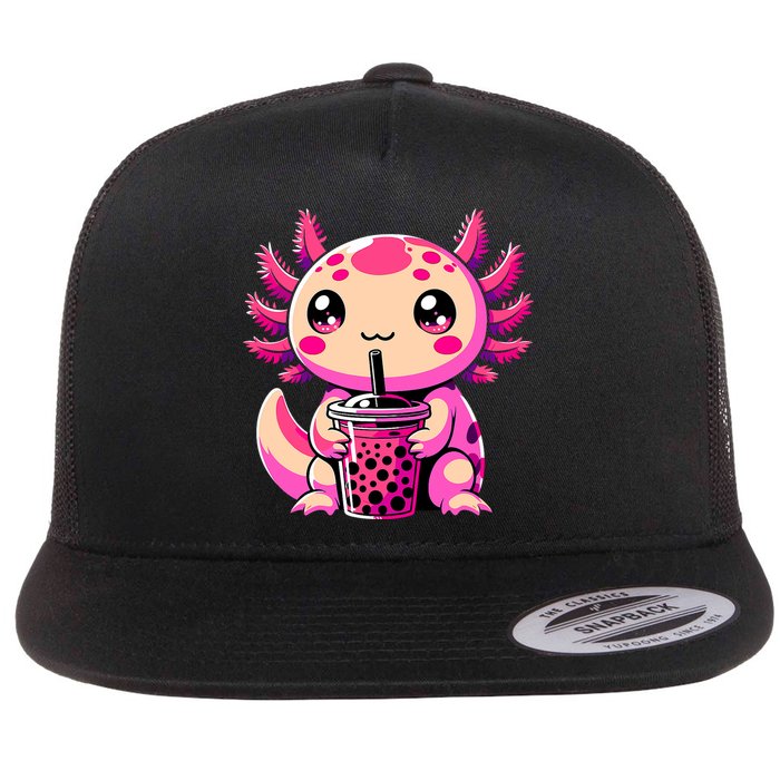 Axolotl Tea Bubble Tea Anime Kawaii Axolotl Flat Bill Trucker Hat