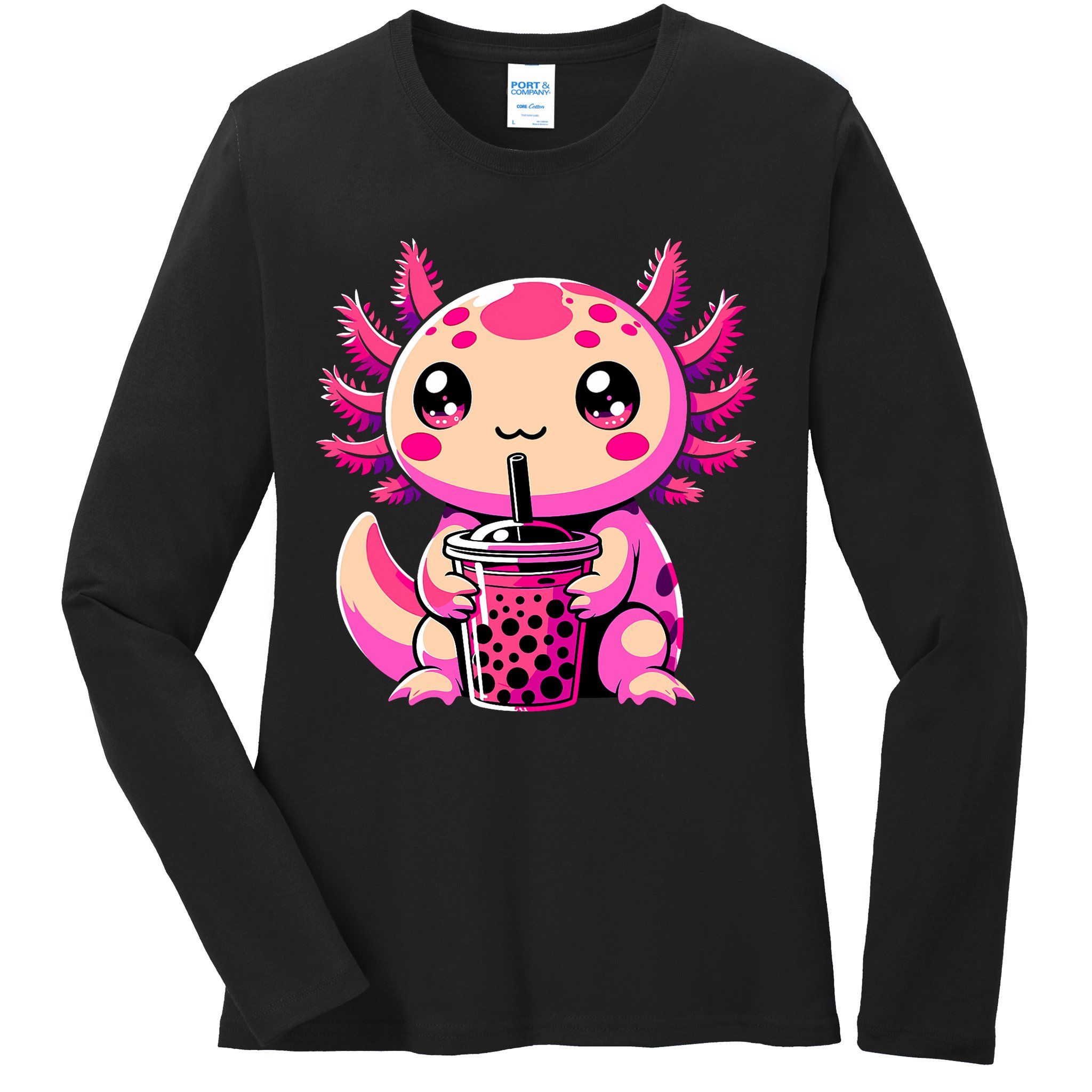 Axolotl Tea Bubble Tea Anime Kawaii Axolotl Ladies Long Sleeve Shirt