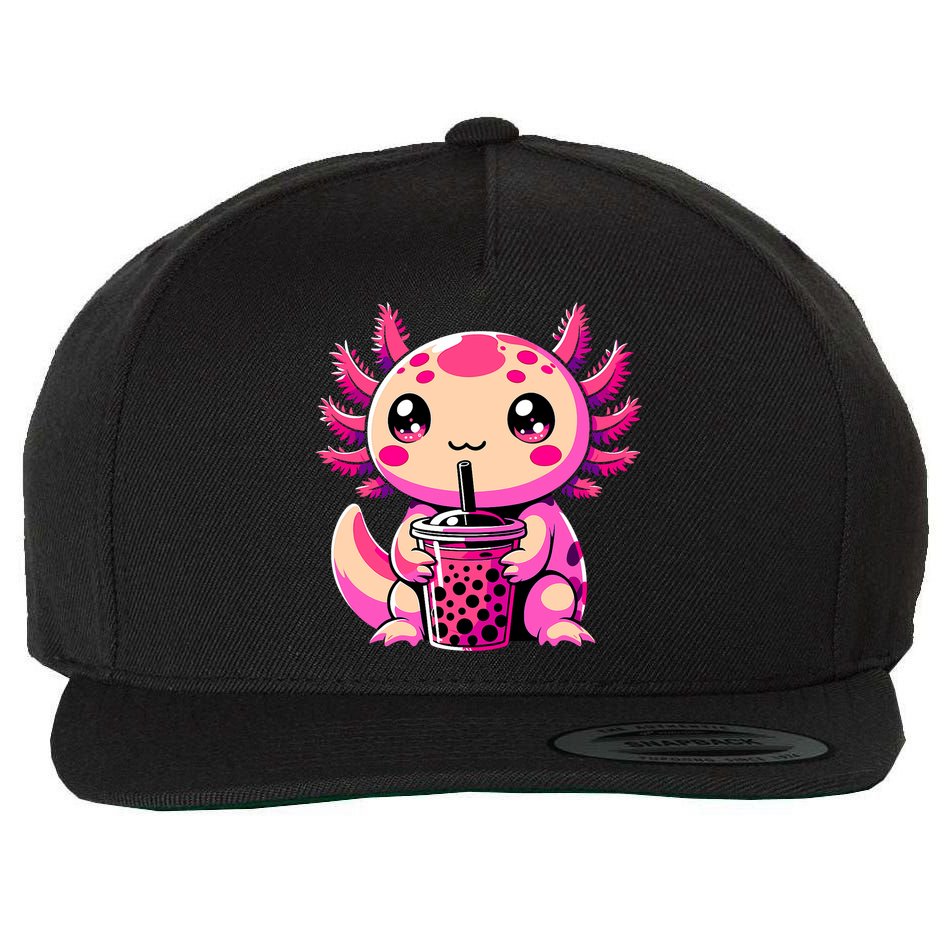 Axolotl Tea Bubble Tea Anime Kawaii Axolotl Wool Snapback Cap