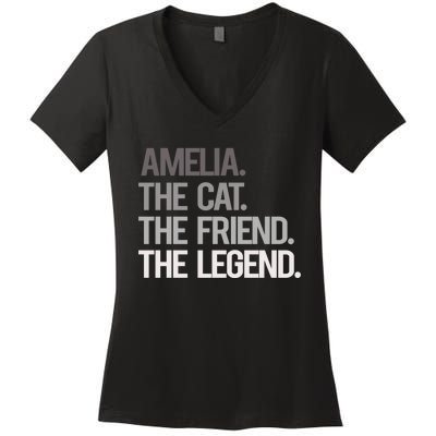 Amelia The Cat The Friend The Legend Women's V-Neck T-Shirt