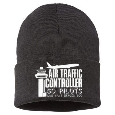 Air Traffic Controller Joke Pilot Saying Flight Control Sustainable Knit Beanie