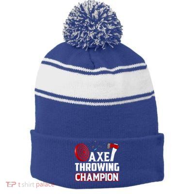 Axe Throwing Champion Sawdust Woodworker Carpenter Gift Stripe Pom Pom Beanie