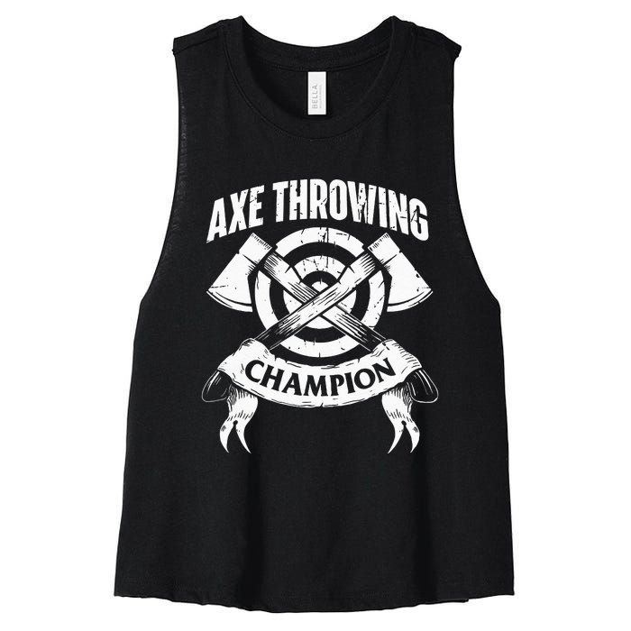 Axe Throwing Champion Funny Hatchet Thrower Lumberjack Women's Racerback Cropped Tank