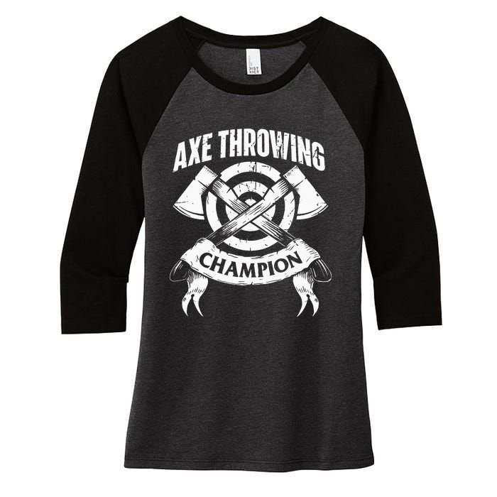 Axe Throwing Champion Funny Hatchet Thrower Lumberjack Women's Tri-Blend 3/4-Sleeve Raglan Shirt