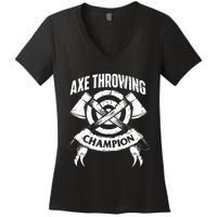 Axe Throwing Champion Funny Hatchet Thrower Lumberjack Women's V-Neck T-Shirt