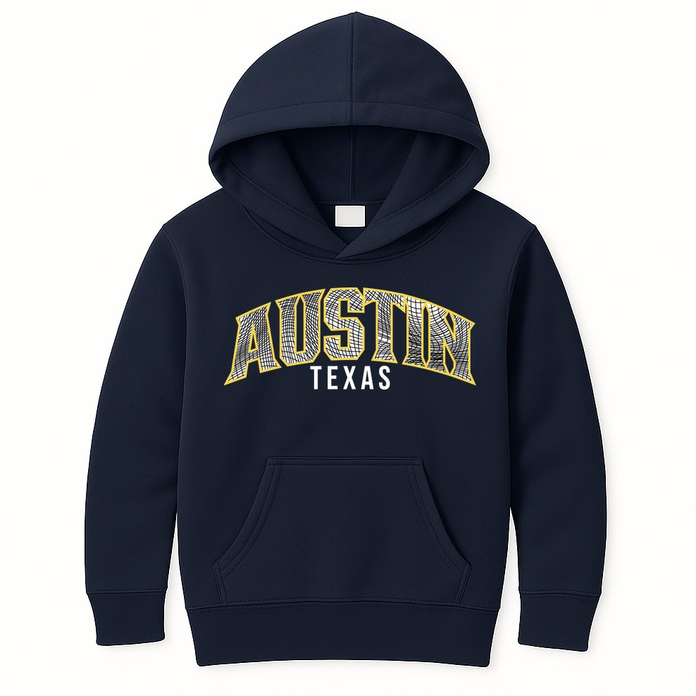 Austin Texas College Font Kids Hoodie