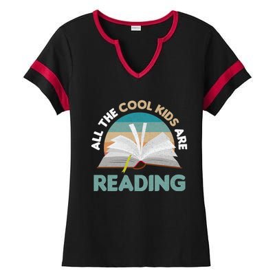 All The Cool Are Reading Read Books Reader Funny Gift Ladies Halftime Notch Neck Tee