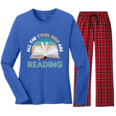 All The Cool Are Reading Read Books Reader Funny Gift Women's Long Sleeve Flannel Pajama Set 