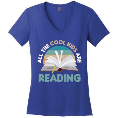 All The Cool Are Reading Read Books Reader Funny Gift Women's V-Neck T-Shirt