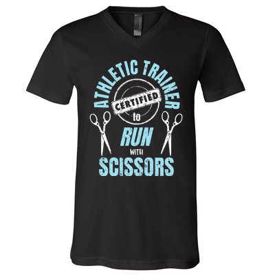 Athletic Trainer Certified to Run with Scissors AT Student V-Neck T-Shirt