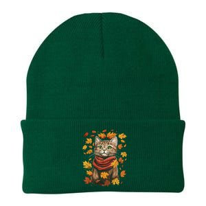 Autumn Themed Cute Cat Fall Breeze Kitten Cat Lover Knit Cap Winter Beanie