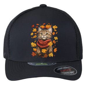 Autumn Themed Cute Cat Fall Breeze Kitten Cat Lover Flexfit Unipanel Trucker Cap