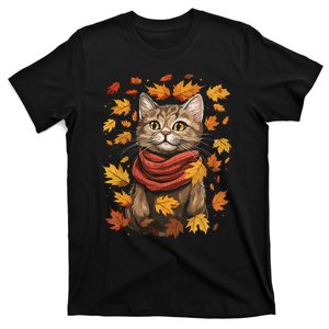 Autumn Themed Cute Cat Fall Breeze Kitten Cat Lover T-Shirt