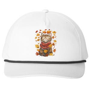 Autumn Themed Cute Cat Fall Breeze Kitten Cat Lover Snapback Five-Panel Rope Hat