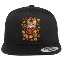 Autumn Themed Cute Cat Fall Breeze Kitten Cat Lover Flat Bill Trucker Hat