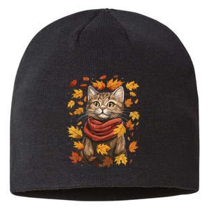 Autumn Themed Cute Cat Fall Breeze Kitten Cat Lover Sustainable Beanie