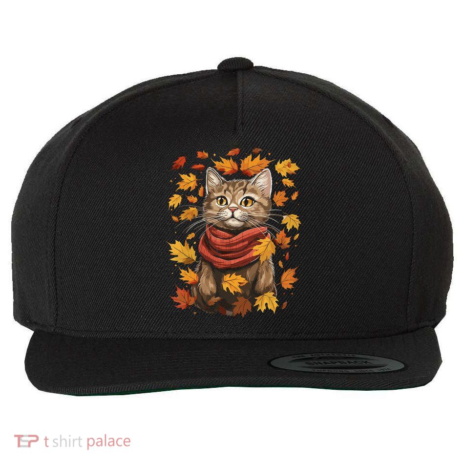 Autumn Themed Cute Cat Fall Breeze Kitten Cat Lover Wool Snapback Cap