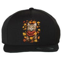 Autumn Themed Cute Cat Fall Breeze Kitten Cat Lover Wool Snapback Cap