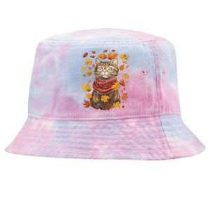 Autumn Themed Cute Cat Fall Breeze Kitten Cat Lover Tie-Dyed Bucket Hat