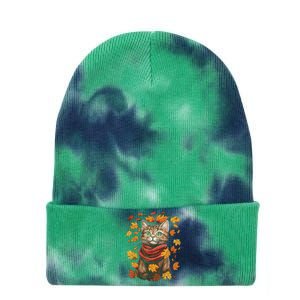 Autumn Themed Cute Cat Fall Breeze Kitten Cat Lover Tie Dye 12in Knit Beanie