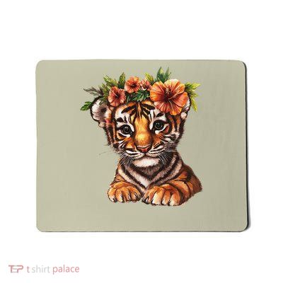 Adorable Tiger Cub With Hibiscus Floral Crown Mousepad