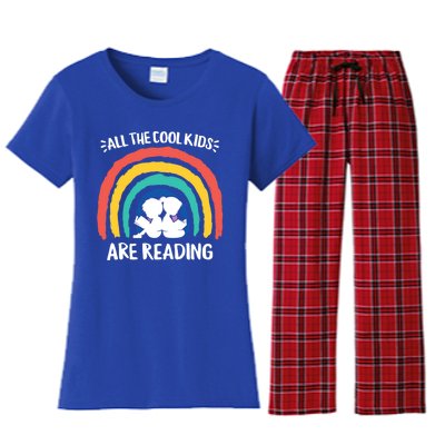 All The Cool Are Reading Books Rainbow Teacher Gift Women's Flannel Pajama Set