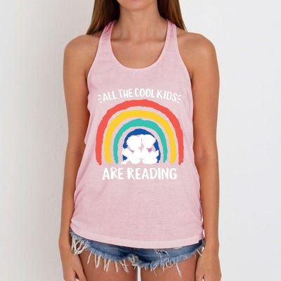 All The Cool Are Reading Books Rainbow Teacher Gift Women's Knotted Racerback Tank