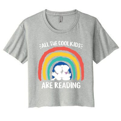 All The Cool Are Reading Books Rainbow Teacher Gift Women's Crop Top Tee