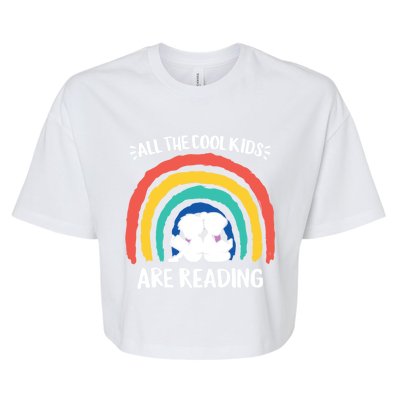 All The Cool Are Reading Books Rainbow Teacher Gift Bella+Canvas Jersey Crop Tee