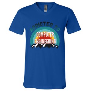 Addicted To Computer Engineering College Major Gift Funny Gift V-Neck T-Shirt