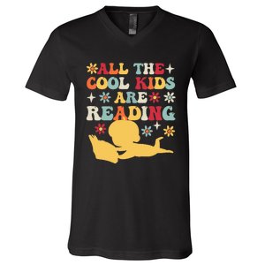 All The Cool Are Reading Book Lover Librarian Bookworm V-Neck T-Shirt