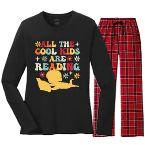 All The Cool Are Reading Book Lover Librarian Bookworm Women's Long Sleeve Flannel Pajama Set 