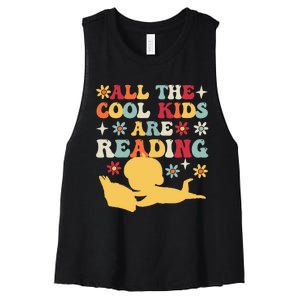 All The Cool Are Reading Book Lover Librarian Bookworm Women's Racerback Cropped Tank