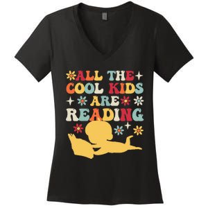 All The Cool Are Reading Book Lover Librarian Bookworm Women's V-Neck T-Shirt