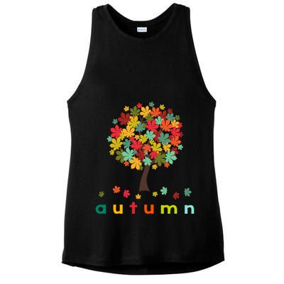 Autumn Tree Colorful Festive Ladies PosiCharge Tri-Blend Wicking Tank