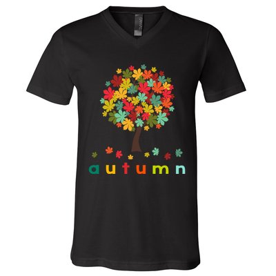 Autumn Tree Colorful Festive V-Neck T-Shirt