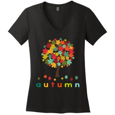 Autumn Tree Colorful Festive Women's V-Neck T-Shirt