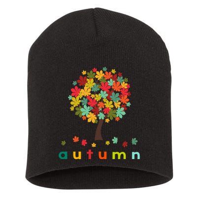 Autumn Tree Colorful Festive Short Acrylic Beanie